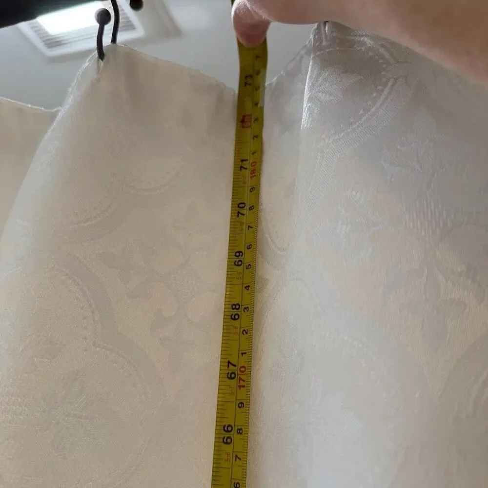 White Tone on Tone Shower Curtain with Built-In Valance Jacquard Damask Pattern